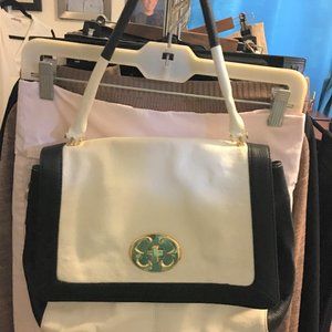 Emma Fox White w/ Black Trim Leather Med Bag Purse